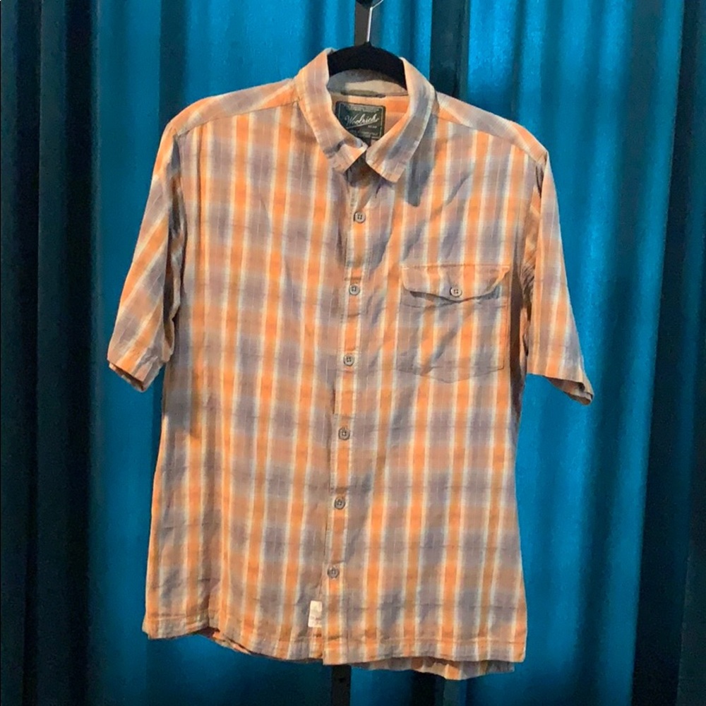 Woolrich men’s plaid short sleeve shirt orange tan